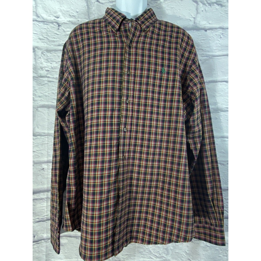 Polo Ralph Lauren Shirt Mens XXL Red Custom Fit Button-Down Plaid Long Sleeves